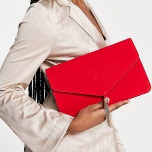 ASOS DESIGN tassel clutch bag in red